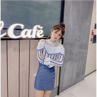 Striped Paneled Ruffled Knit Top