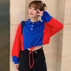 Polo-neck Two-tone Cropped Pullover