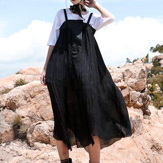 Spaghetti Strap Chiffon Pinafore Dress Black - One Size