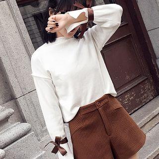 Bow-cuff Mock-turtleneck Sweater