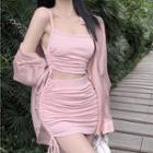 Drawstring Camisole Top / Mini Pencil Skirt / Shirt / Set