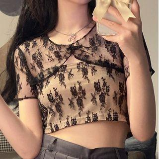 Set: Lace Tube Top + Short-sleeve Shrug