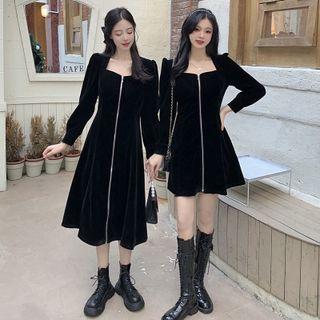 Long-sleeve Zip-up A-line Dress (various Designs)