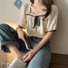 Ruffled-trim Floral Printed Top