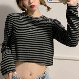 Long Sleeve Stripe Cropped T-shirt