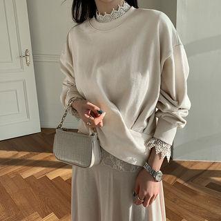 Drop-shoulder Knot-hem Sweatshirt Light Beige - One Size