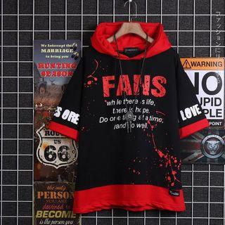 Short-sleeve Zip Detail Printed Hoodie