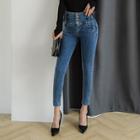 Button-fly Lace-up Skinny Jeans