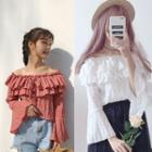 Ruffled Off-shoulder Long-sleeve Top