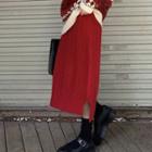 Cable-knit Midi Skirt Red - One Size