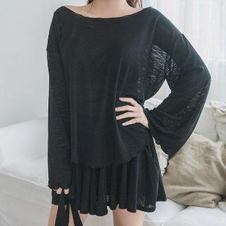 Set: Sheer Loose-fit Top + Band-waist Skort