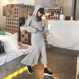 Set: Cotton Hoodie + Slit Long Mermaid Skirt