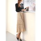 Faux-suede Dotted Long Pleated Skirt