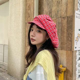 Plaid Beret Red - One Size - 56-58cm