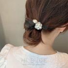 Faux Pearl Rhinestone Flower Hair Tie
