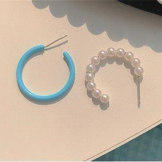 Asymmetrical Faux Pearl Open Hoop Earring