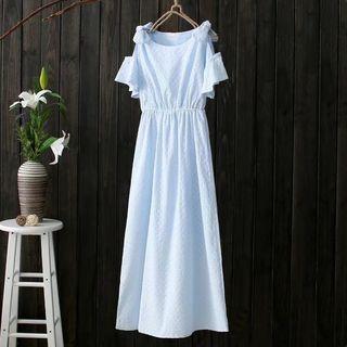 Embroidered Cutout Shoulder Short-sleeve Dress