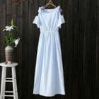 Embroidered Cutout Shoulder Short-sleeve Dress
