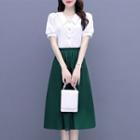 Set Of 2 - Nail Plain Shirt + Plain A-line Maxi Skirt