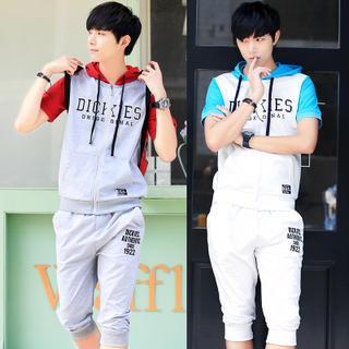 Set: Short-sleeve Hood Jacket + Sweatpants