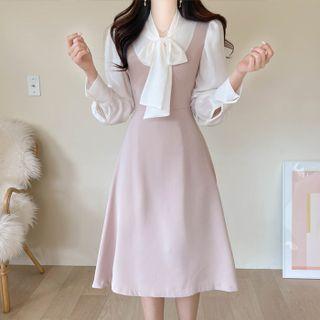 Inset Scarf Blouse A-line Dress