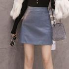 Faux Leather Mini A-line Skirt / Belt / Set