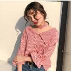 Striped 3/4-sleeve Blouse With Choker