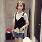 Set: Short-sleeve T-shirt + Knitted Tank Top