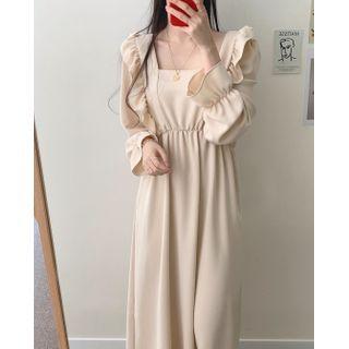 Square-neck Ruffle Long-sleeve Dress
