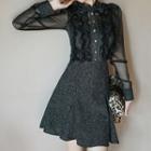 Set: Long-sleeve Ruffle Shirt + Mini A-line Skirt