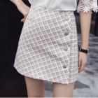 Side-button Plaid Miniskirt