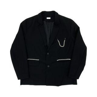 Single Breasted Faux Pearl Chain Accent Blazer