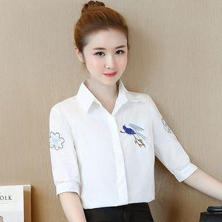 Embroidered Elbow Sleeve Shirt