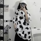 Cow Print Oversize Elbow-sleeve T-shirt