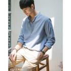 Mandarin-collar Striped Long-sleeve Shirt