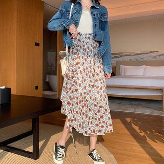 Wrap-front Pattern Long Skirt Ivory - One Size