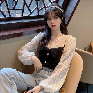 Bishop-sleeve Lace Bow Blouse
