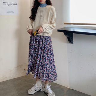 Plain Long-sleeve T-shirt / Printed Pullover / Flower Print Spaghetti Strap Midi Dress