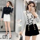 Long-sleeve Frill Trim Dotted Blouse