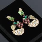 Rhinestone Fruit Drop Earring 1 Pair - Gold & Red & Green - One Size