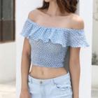 Off-shoulder Dotted Ruffle Crop Top