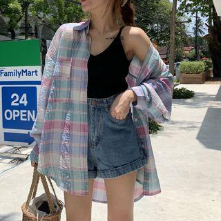 Loose-fit Plaid Shirt As Shown In Figure - One Size