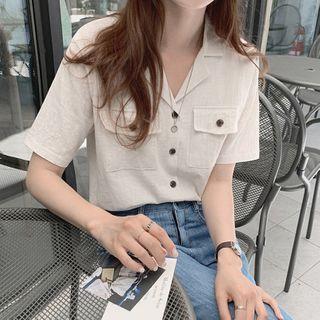 Puff-sleeve Single Breasted Plain Blouse