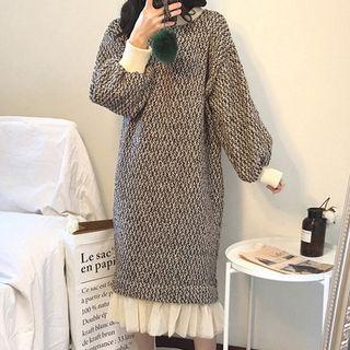 Long-sleeve Sheer Panel Midi Sweatshirt Dress