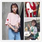 Embroidered Tied-elbow-sleeve T-shirt