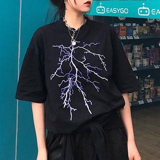 Lightning Print Short-sleeve T-shirt Lightning - Black - One Size