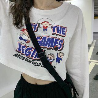 Long-sleeve Print Crop Top
