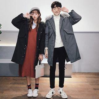 Couple Furry Hooded Padded Long Coat
