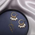 Faux Pearl Hoop Earring 01 - 1 Pair - A347 - Faux Pearl - Gold - One Size