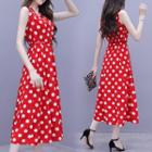 Sleeveless Polka Dot A-line Midi Chiffon Dress